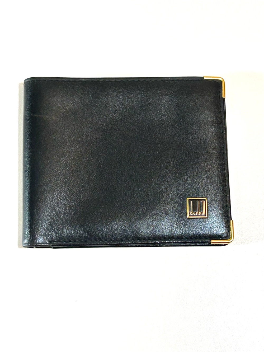 Dunhill Black Leather Bifold with Gold Accents